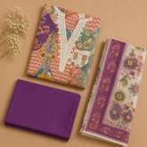Multicolour Printed Unstitched Salwar Suit Material with Purple Bottom & Designer Printed Dupatta