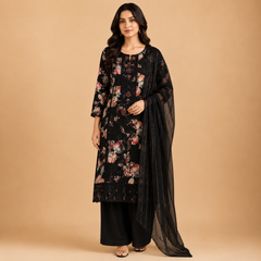Women’s Floral Embroidered Semi-Stitched Salwar Suit Material with Dupatta