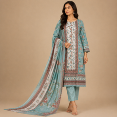 Premium Floral Printed Unstitched Cotton Blend Salwar Suit Material with Dupatta