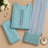 Premium Semi-Stitched Salwar Suit Material with Embroidered Lace Work & Organza Dupatta for Women