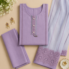 Premium Semi-Stitched Salwar Suit Material with Embroidered Lace Work & Organza Dupatta for Women