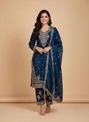Embroidered Festive Suit Set with Dupatta