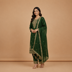 Embroidered Festive Suit Set with Dupatta