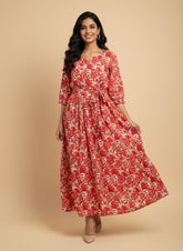 Floral Hand Block Print Anarkali Maxi Dress