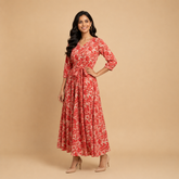 Floral Hand Block Print Anarkali Maxi Dress