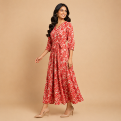 Floral Hand Block Print Anarkali Maxi Dress