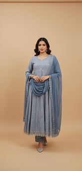 Embroidered Anarkali & Trouser Set