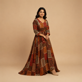 Patchwork Print Georgette Maxi Dress