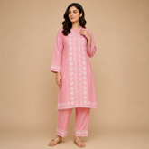 Women's Floral Embroidered Kurta with Straight Pants Set