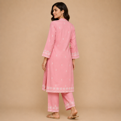 Women's Floral Embroidered Kurta with Straight Pants Set