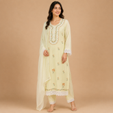 Women's Soft Butter Yellow Embroidered Kurta Set with Dupatta