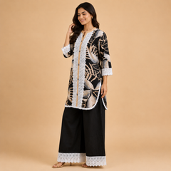 Women's Printed Lace Kurta Palazzo Co-ord Set