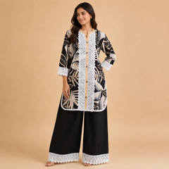 Women's Printed Lace Kurta Palazzo Co-ord Set