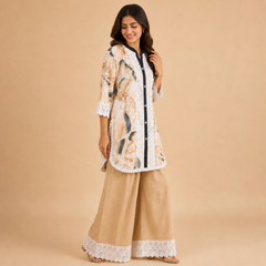 Women's Printed Lace Kurta Palazzo Co-ord Set