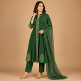Women's Embroidered Anarkali Kurta Set with Straight Pants & Plain Dupatta