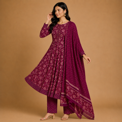 Women's Floral Printed Anarkali Kurta Set with Dupatta