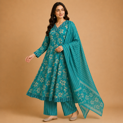 Women's Floral Printed Anarkali Kurta Set with Dupatta