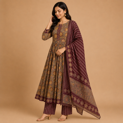 Floral Printed Ethnic Anarkali Suit Set for Women