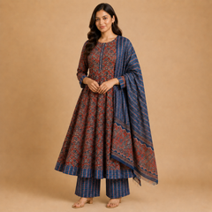 Floral Printed Ethnic Anarkali Suit Set for Women