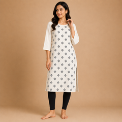 Women’s Off-White Printed Straight Kurti