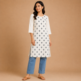 Women’s Off-White Printed Straight Kurti