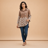 Women’s Brown Embroidered Casual Shirt
