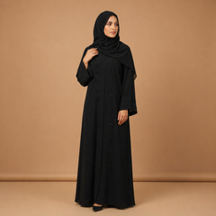 Khwabee Noir Flora Abaya With Shawl