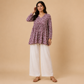 Women's Printed V-Neck Empire Waist Flared Tunic Top