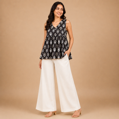 Casual Sleeveless V-Neck Printed Peplum Crop Top for Women