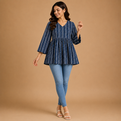 Women's Printed V-Neck Peplum Tunic Top