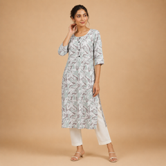 Women's Pastel Abstract Printed Ethnic Kurta with 3/4 Sleeves