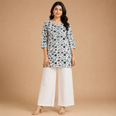 Women's White Abstract Print Short Kurti
