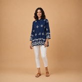 Women’s Blue Embroidered Tunic Top