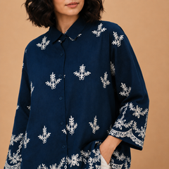 Women’s Blue Embroidered Tunic Top