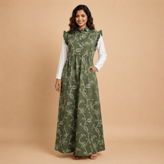 Olive Green Floral Printed Maxi Dress