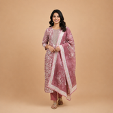 Hand-Block Inspired Printed Kurta Set with Chanderi Dupatta