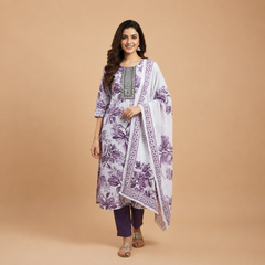 Hand-Block Inspired Printed Kurta Set with Chanderi Dupatta