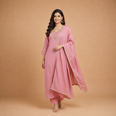 Elegant Embellished V-Neck Salwar Suit with Matching Dupatta
