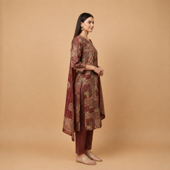 Women’s Floral Printed Kurta Set with Embroidered Yoke and Dupatta