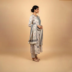Women’s Floral Printed 3 Piece Kurta Set with Embroidered Yoke and Dupatta
