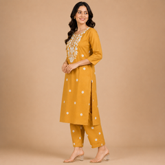 Women's Embroidered Cotton Blend Ethnic Co-ord Set