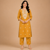 Women's Embroidered Cotton Blend Ethnic Co-ord Set