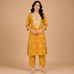 Women's Embroidered Cotton Blend Ethnic Co-ord Set