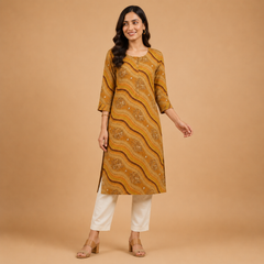 Women’s Abstract Wave Print Straight Kurti