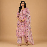 Women's Printed Cotton Kurta Pant Dupatta Set
