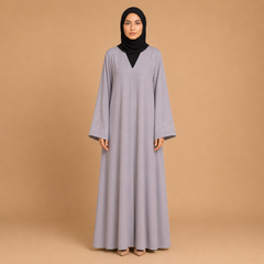 Modest Long Sleeve Open Front Abaya with Floral Embroidery