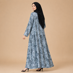 Elegant Grey Marble Print Modest Abaya for Women