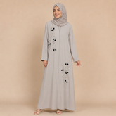 Modest Floral Embroidered Maxi Abaya with Black & Silver Beadwork