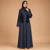 Premium Embroidered Front Open Abaya for Women with Floral Velvet Design
