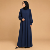 Elegant Navy Blue Modest Abaya for Women with Embellished Balloon Sleeves